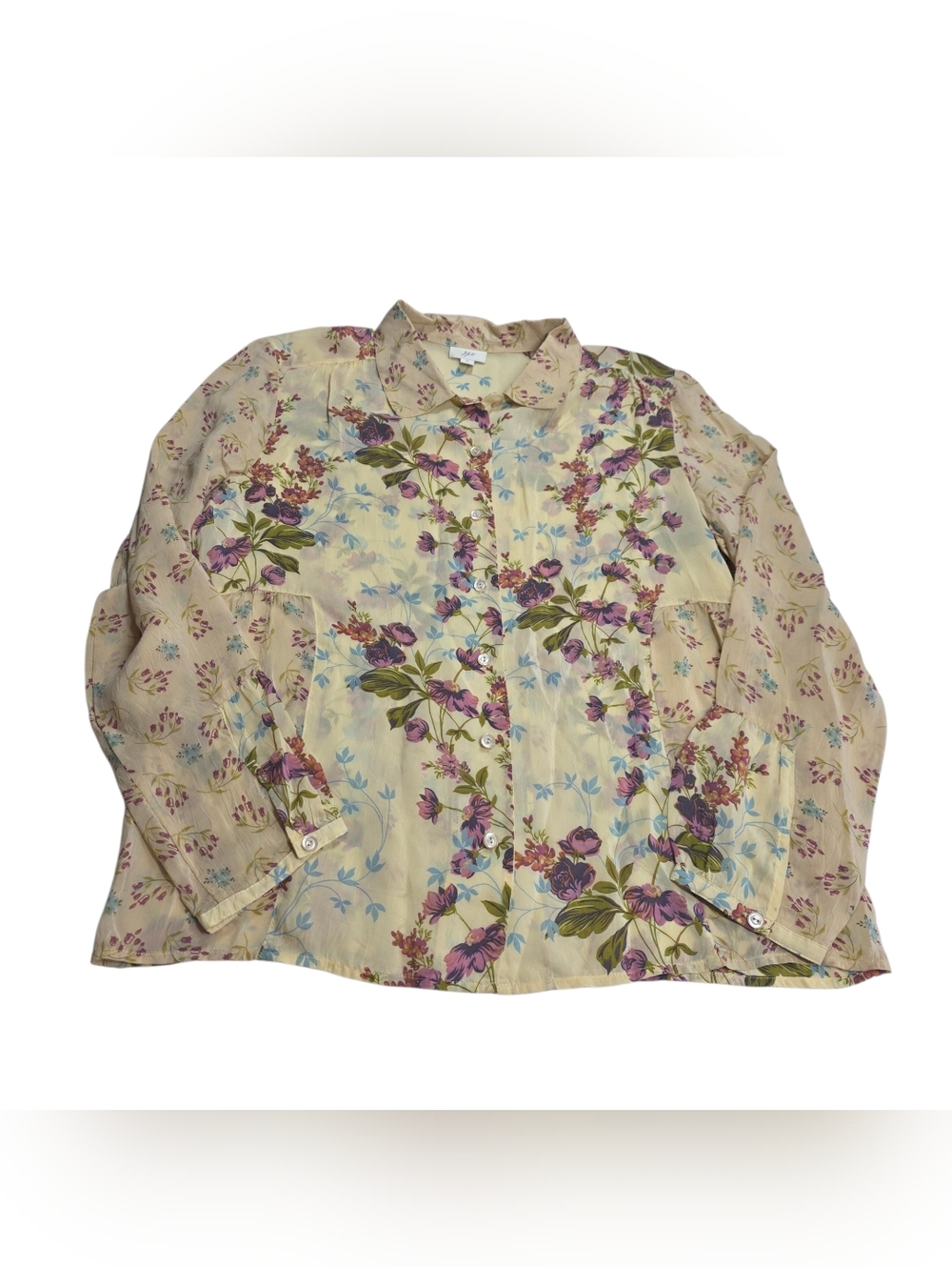 J Jill Sheer Retro Floral Button Down Women's Shirt - Picture 4 of 14